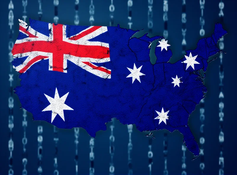 A stylized representation of the Australian flag with binary code overlayed on it, symbolizing the digital economy.