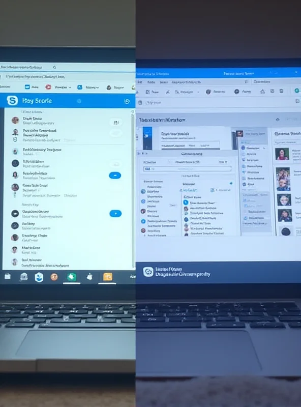 A split screen showing the Skype interface on one side and the Microsoft Teams interface on the other, highlighting the modern design of Teams.