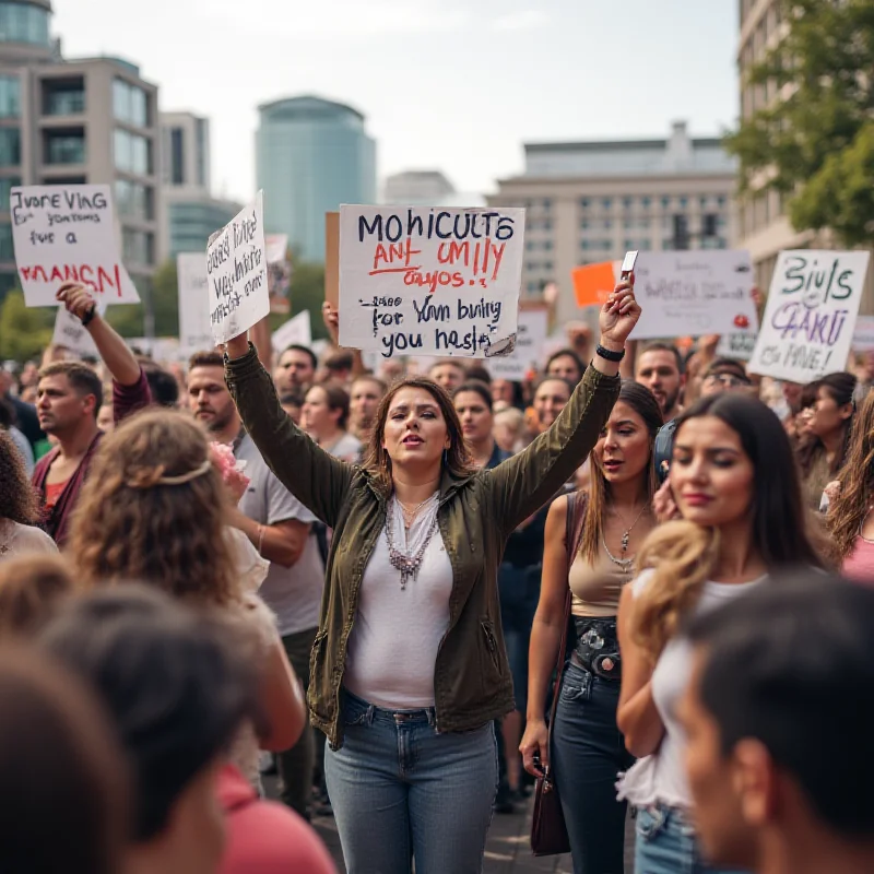 Protestors holding signs during a demonstration