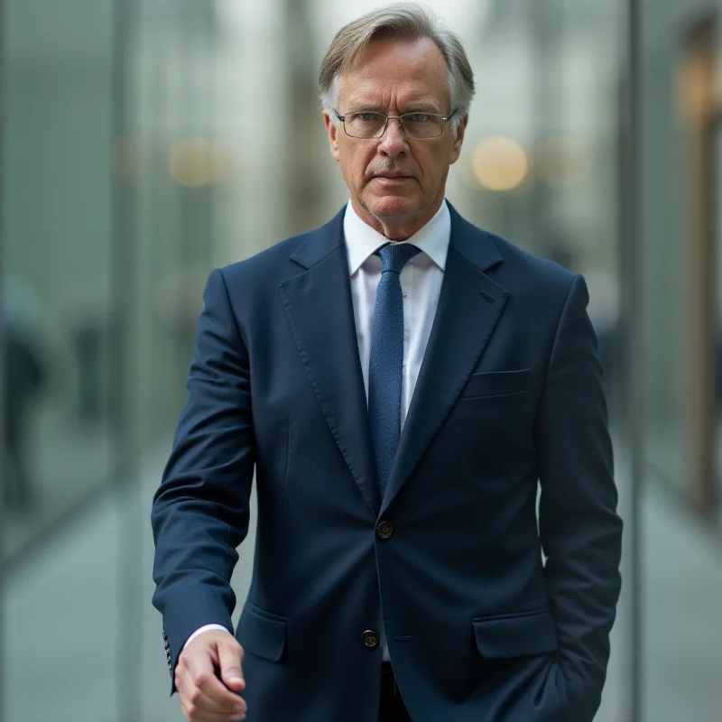 A person in a business suit confidently walking towards the viewer, representing strong financial performance.