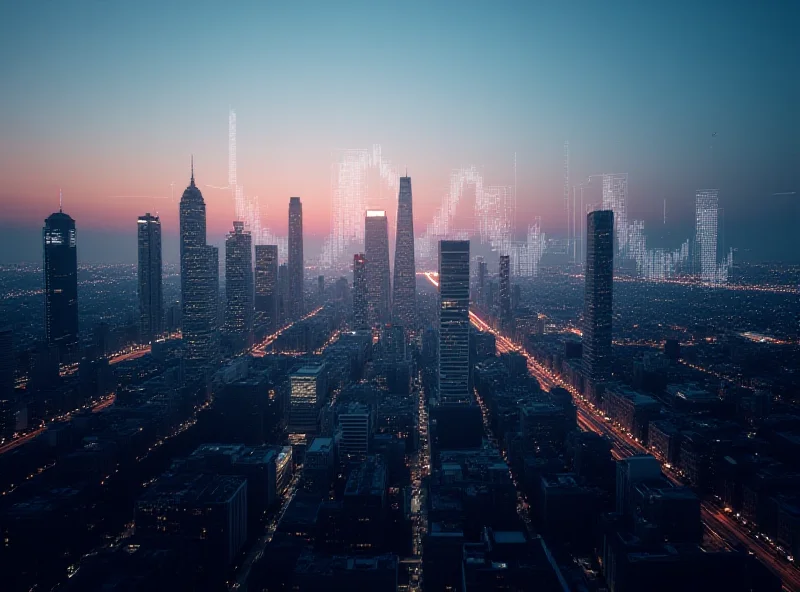 Cityscape with financial charts overlayed