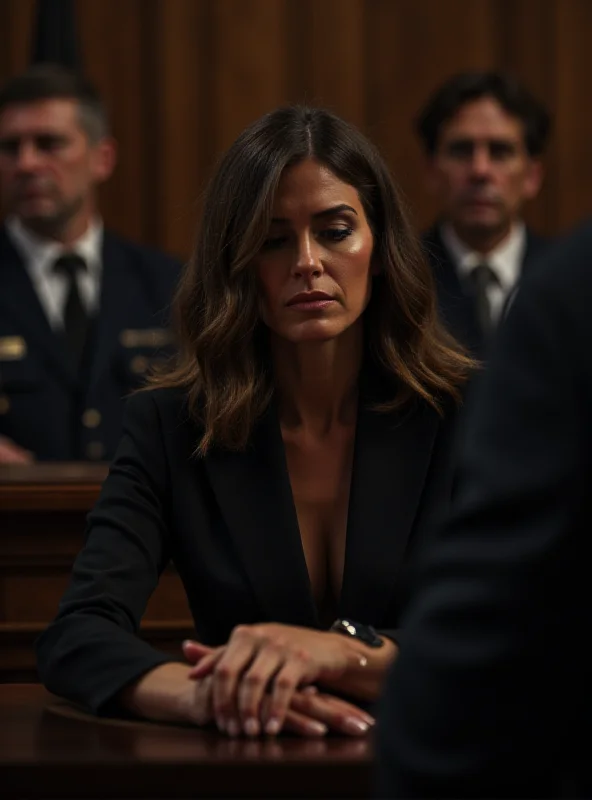 A courtroom scene with a woman weeping