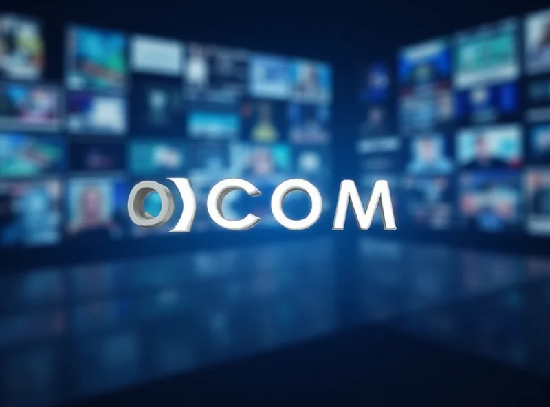 Ofcom logo against a background of television screens showing various news programs.