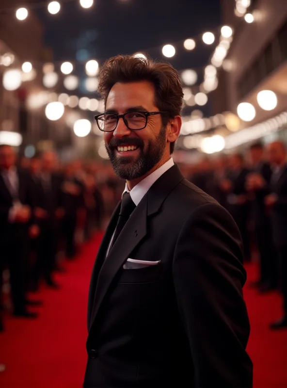 Khalid Abdalla on the red carpet, smiling for photographers.