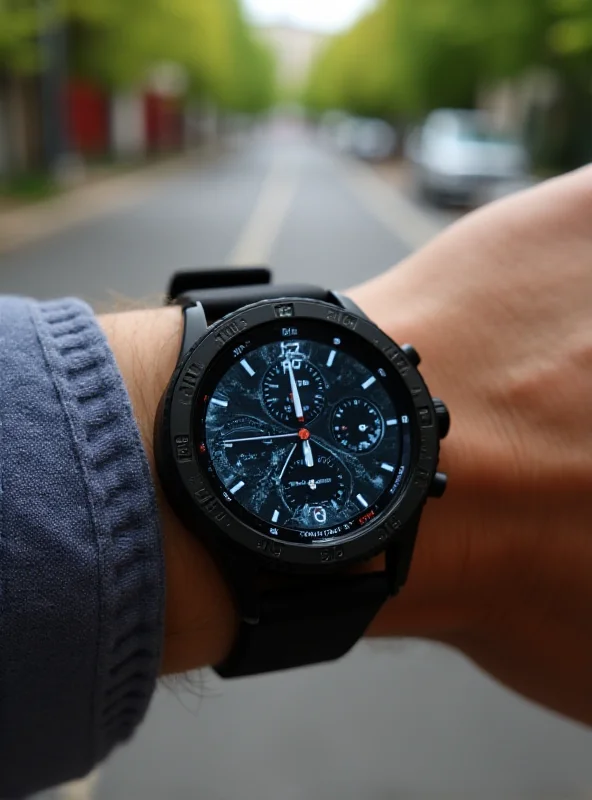 Close-up shot of an Honor Watch 5 Ultra on a wrist, highlighting its design and features.