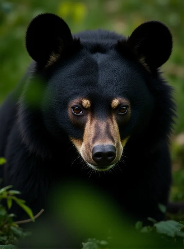 A close-up of a rescued bear, looking hopeful, in a sanctuary environment.