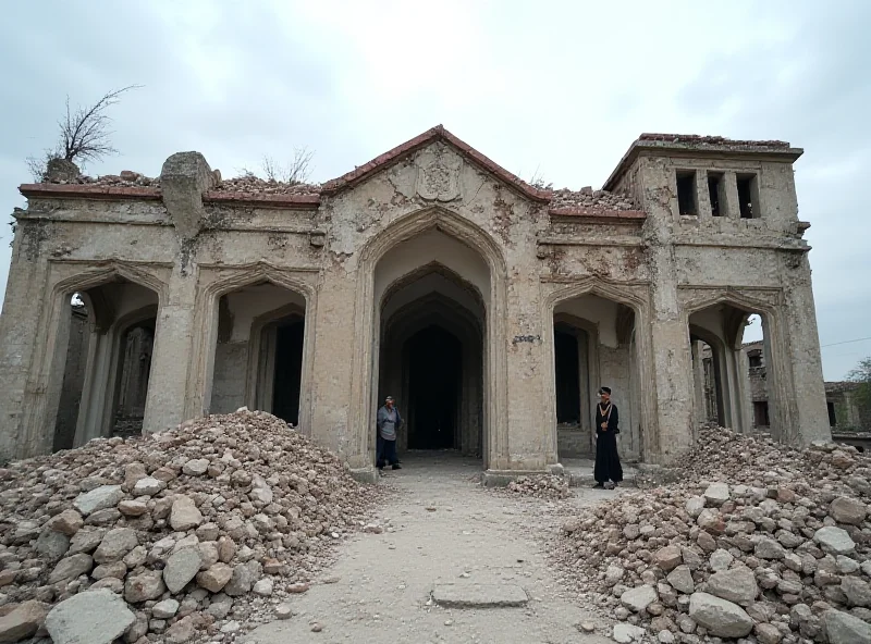 Image of a damaged Quranic school in Pakistan after a suicide bombing.