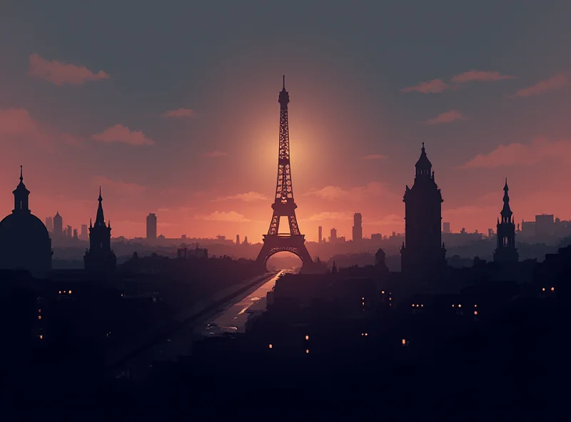 Illustration of the Paris skyline with a faint shadow representing crime and justice issues.
