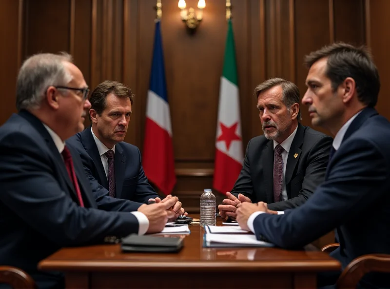 Depiction of a tense negotiation scene between French and Algerian officials, symbolizing the ongoing diplomatic challenges.