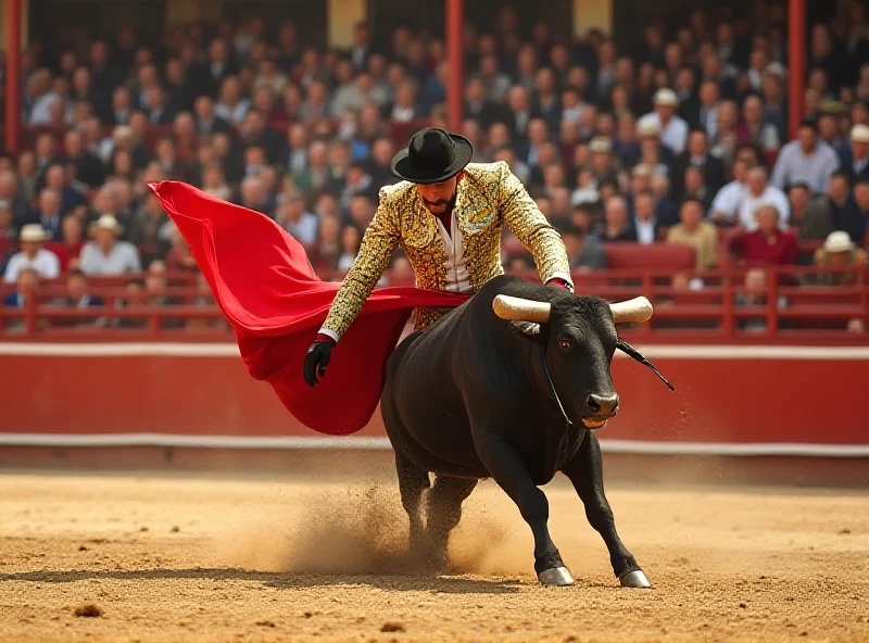 Andrés Roca Rey facing a bull in a bullring, wearing traditional bullfighting attire.
