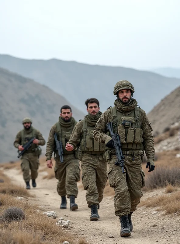 Turkish soldiers patrolling a mountainous region.