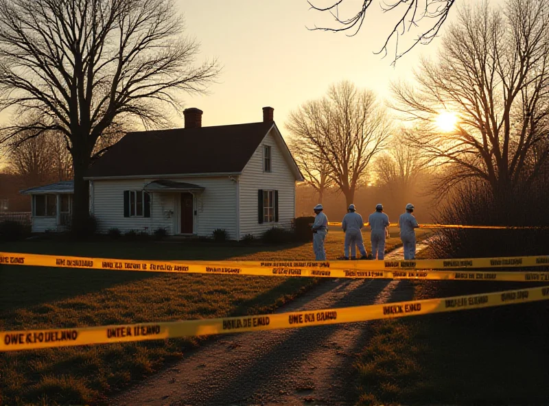 Police tape at a crime scene in a rural area