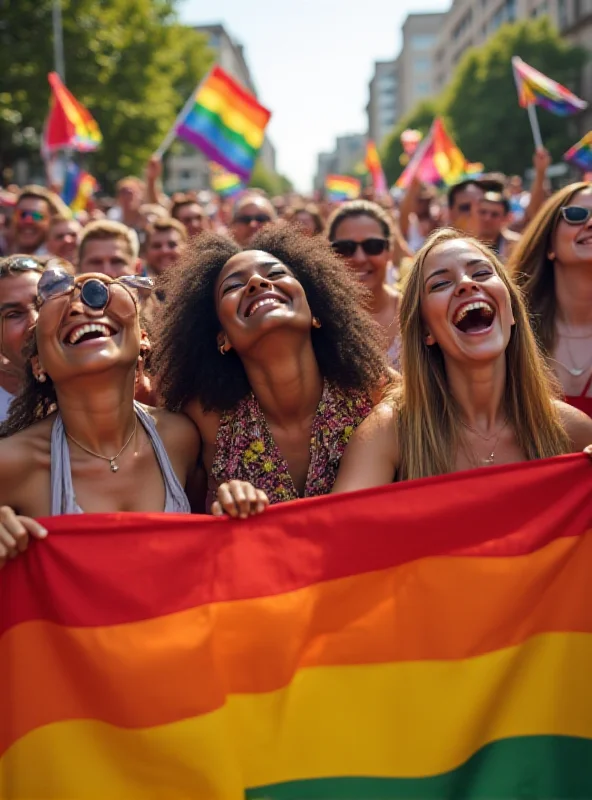 Image of a diverse group of people at an LGBTQ+ pride event.