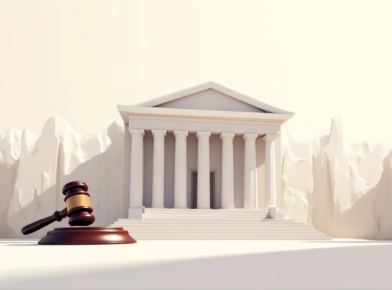 Illustration of a courthouse with a gavel, representing the guilty verdict.