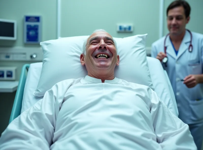 Pope Francis in a hospital bed surrounded by medical staff
