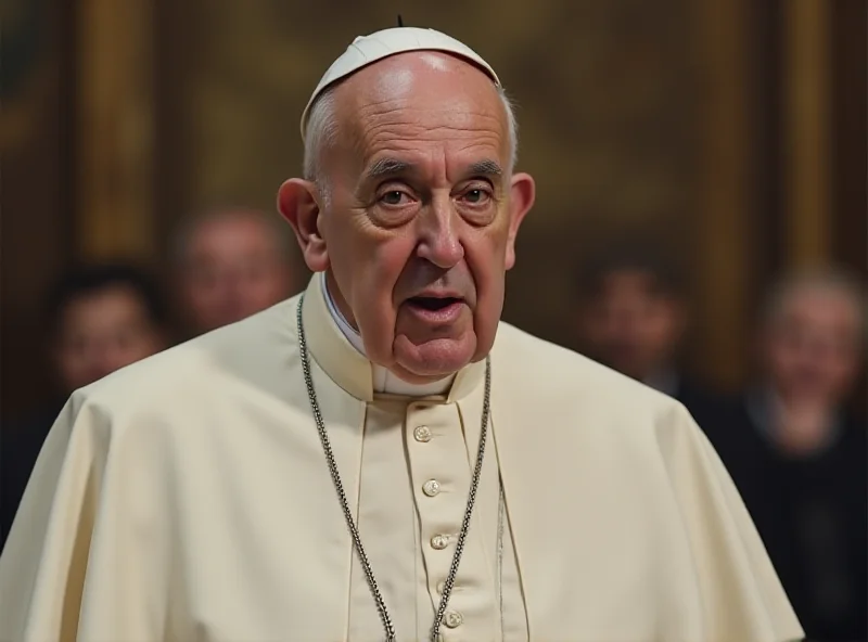 Pope Francis delivering a speech, looking frail but determined.