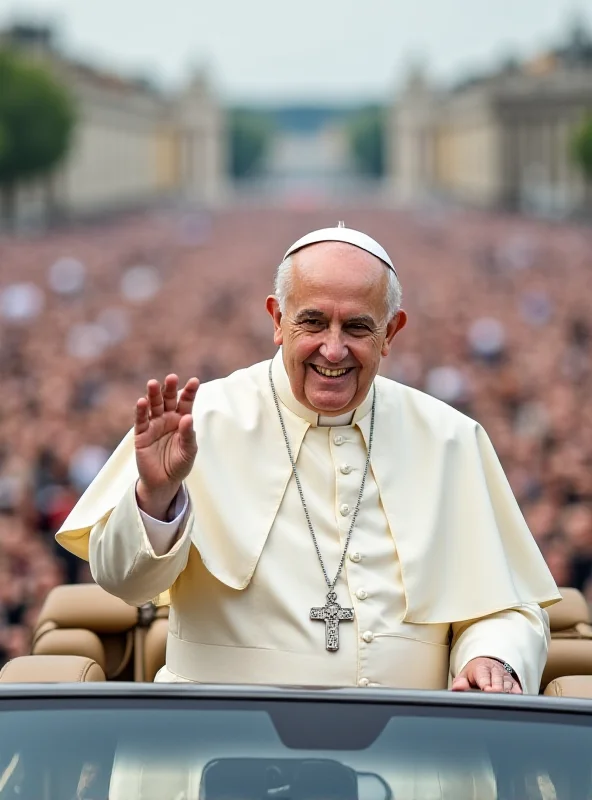 Pope Francis waving to a crowd from a vehicle.