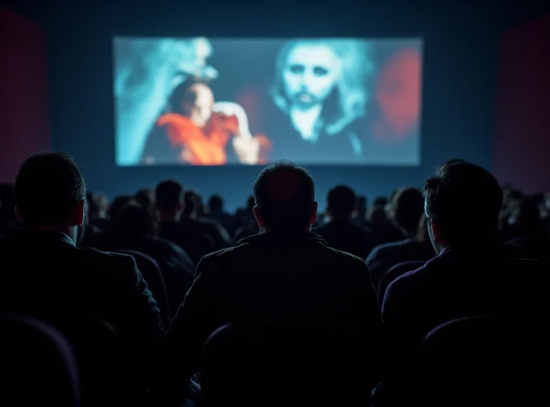 Audience watching short film at Pragueshorts festival.