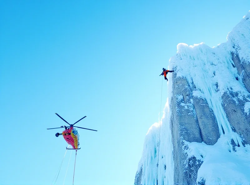 Helicopter rescuing climber in the Pyrenees