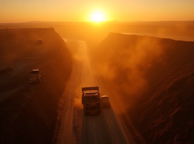 Aerial view of a gold mine at sunset.