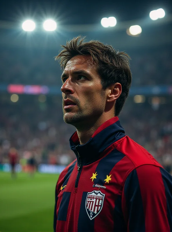 A close-up portrait of Brais Mendez on the field during a Real Sociedad game. He looks determined and focused. The background is blurred, showing the stadium lights and fans.