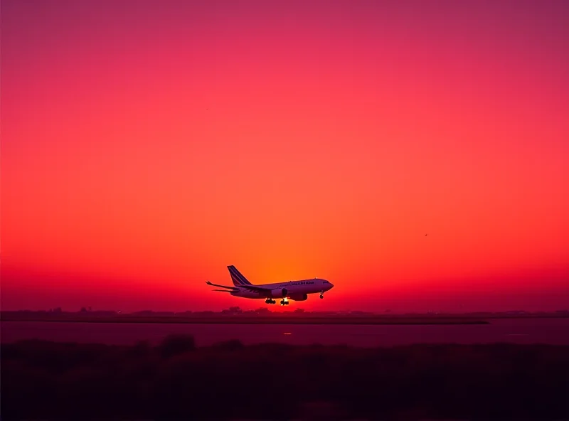 Air France-KLM airplane taking off at sunset