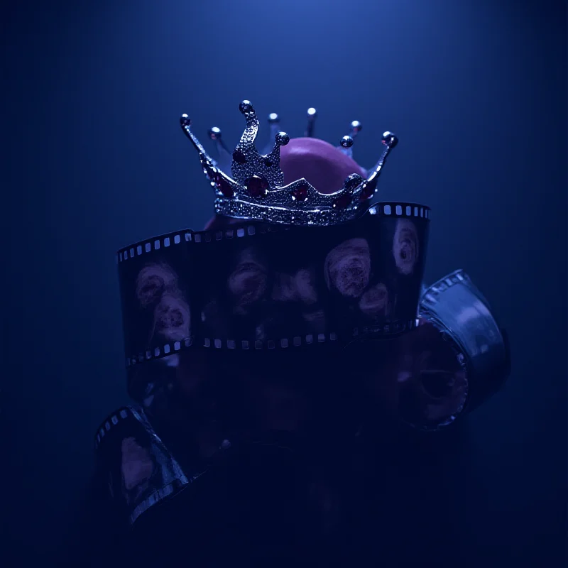 A stylized image of a film reel with a crown superimposed on it, symbolizing a film about a royal figure facing controversy.