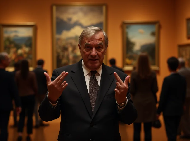 Vittorio Sgarbi giving a passionate speech in a museum.
