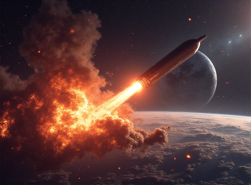 Illustration of SpaceX Starship exploding in space, with debris falling towards Earth.