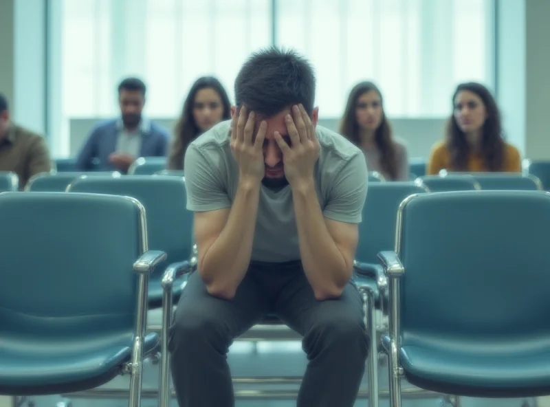 A person looking distressed while waiting in a hospital waiting room.