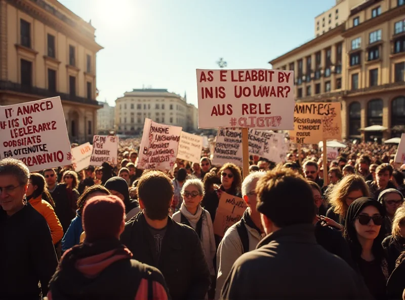 Crowd protesting bullfighting in a Spanish city.