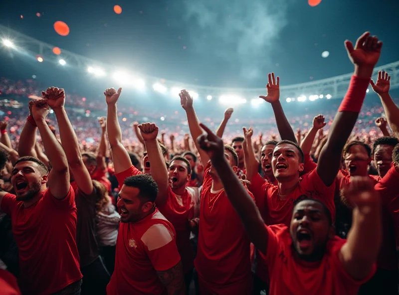 A cheering crowd at a soccer game