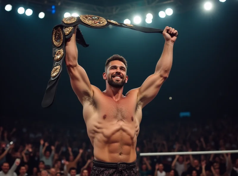 A 5ft wrestling champion standing triumphantly in the ring after winning a match.