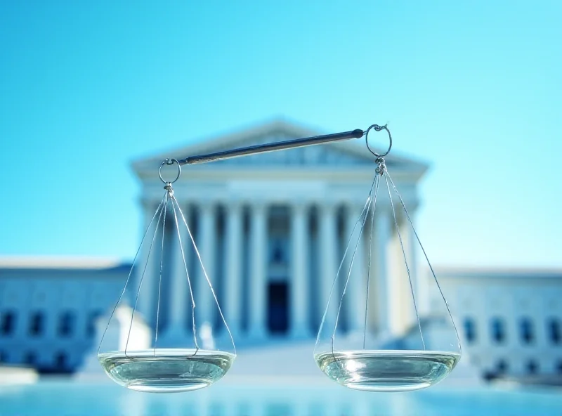 Illustration of the United States Supreme Court building with scales of justice superimposed.
