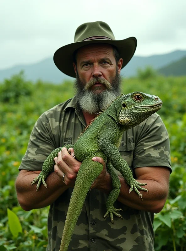 Bounty hunter in Taiwan holding a captured iguana