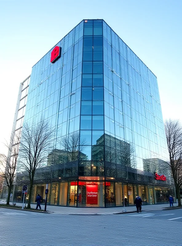 Exterior view of a Santander bank branch in a modern city.