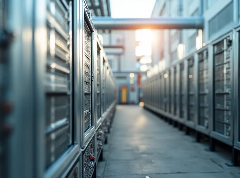 A Bloom Energy Server installation at a commercial facility, showing rows of fuel cells.