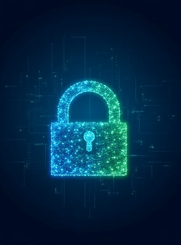 A stylized image representing cybersecurity, with a lock and digital data streams.