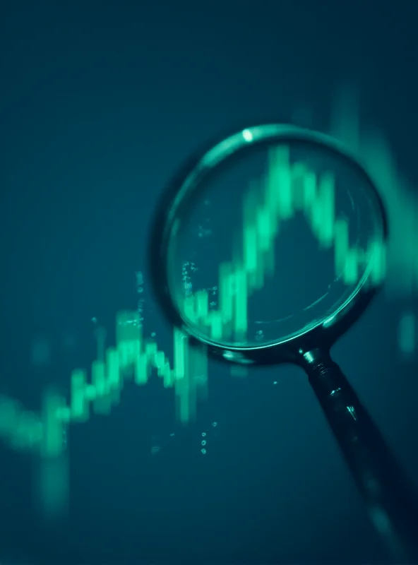 A stylized image of a financial graph trending upwards, with a magnifying glass hovering over it.
