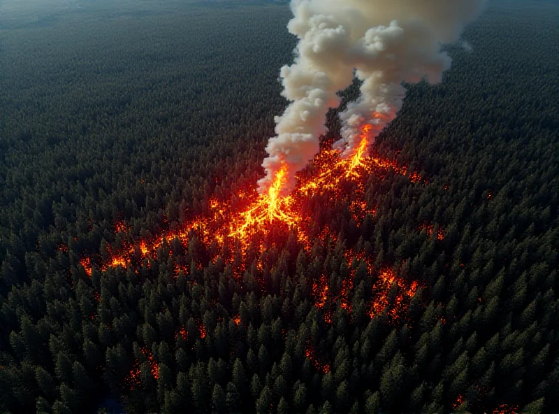 Satellite image showing a wildfire with AI overlay highlighting hot spots.