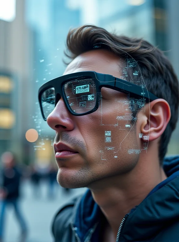 A person wearing Tecno AI Glasses Pro, looking at an augmented reality display overlaid on their vision.