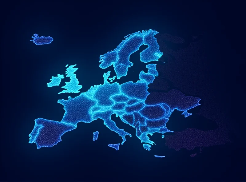 A stylized graphic representing AI connections across Europe