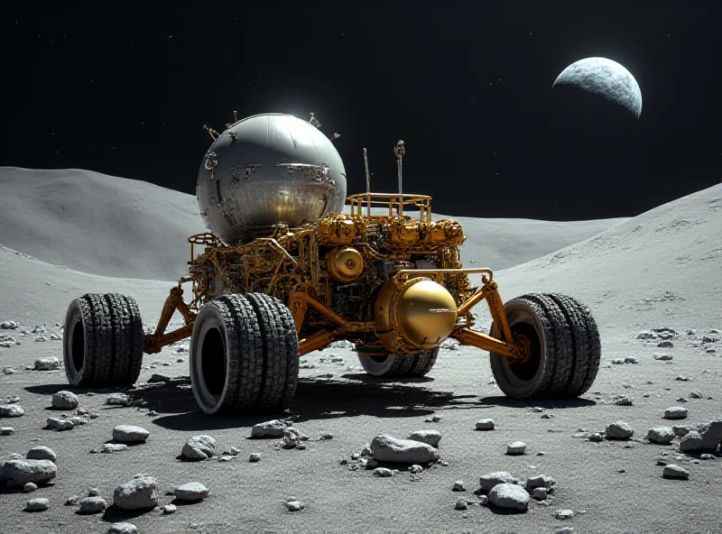 Image of the Intuitive Machines Athena lander lying on its side on the lunar surface.