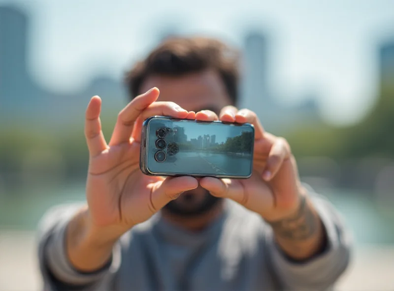 A person taking a professional-looking photo with a Xiaomi 15 Ultra smartphone in a sunny outdoor setting.