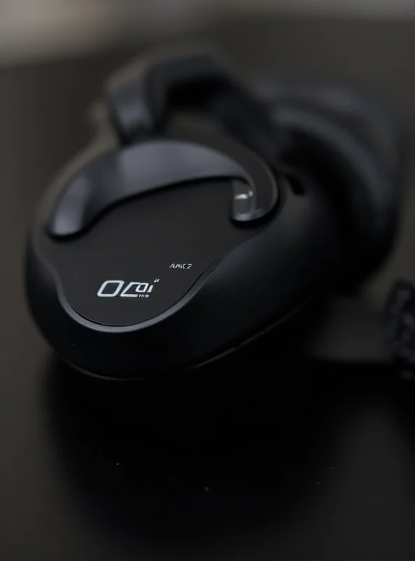 Close-up of black Soundcore Q20i headphones with visible noise cancellation indicator.