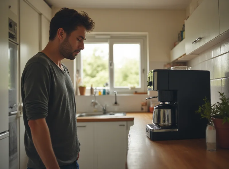 A person looking puzzled at a coffee machine.