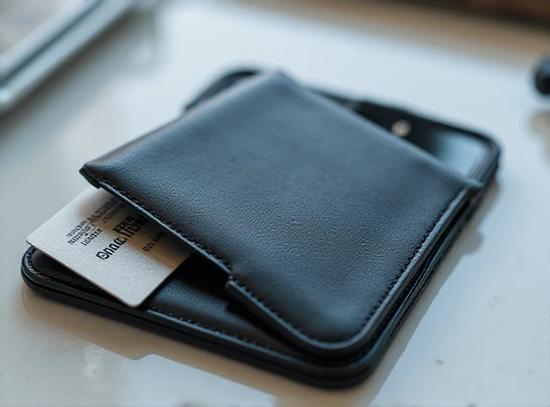 Close-up of Nomad's Tracking Card in a wallet, showcasing its slim design and integration with a smartphone displaying the Find My app.