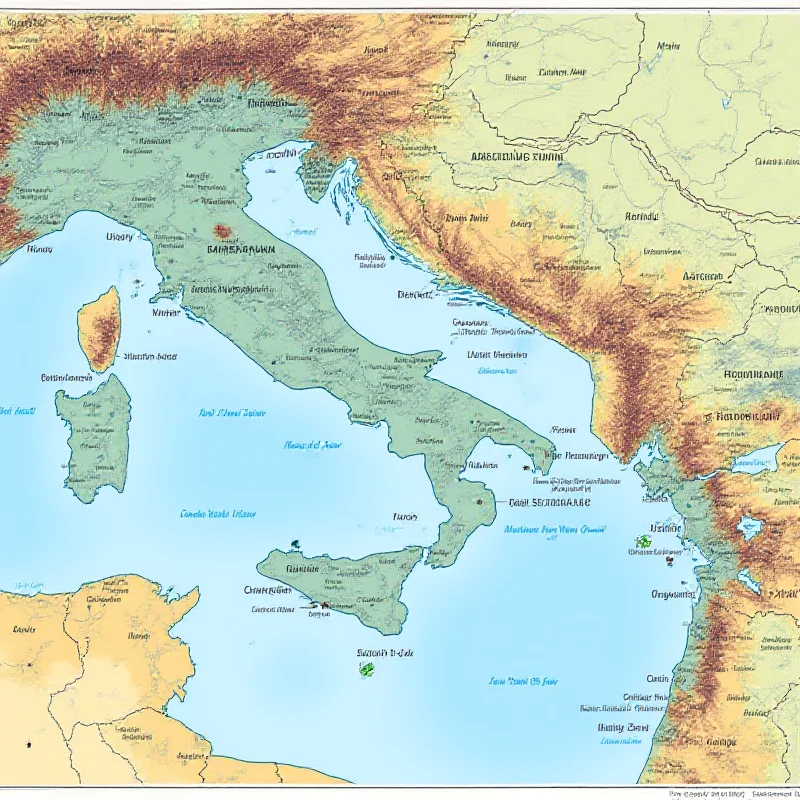 Map of the Mediterranean Sea with highlighted areas.