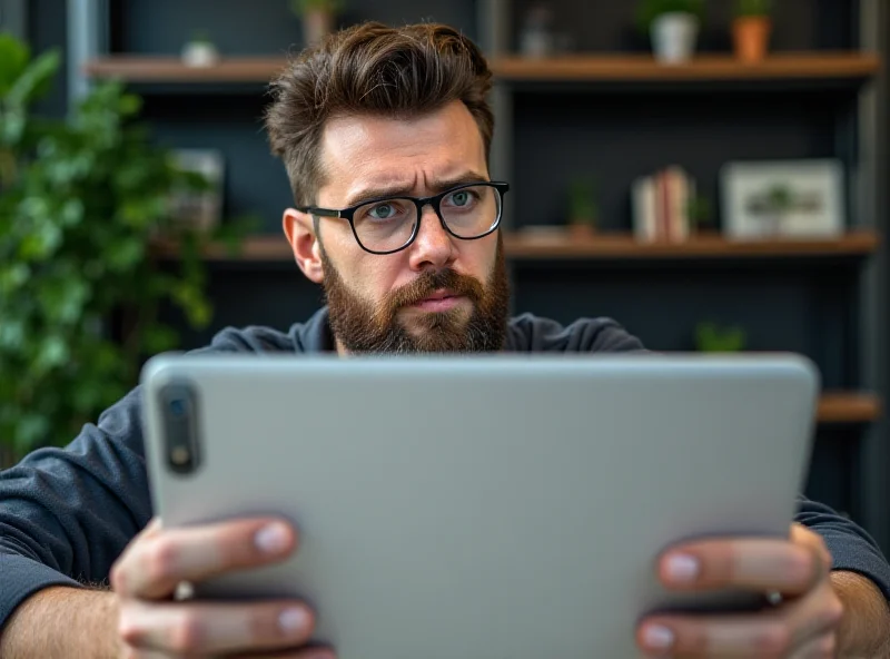 A person looking at a news website on a laptop with a quizzical expression.