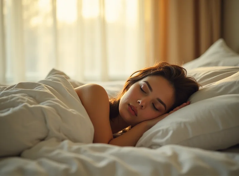A person sleeping peacefully in bed, bathed in soft morning light.